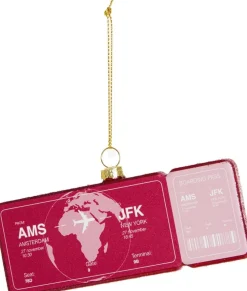 Yup in de Boom kerst ornament vliegticket new york bordeaux 12 x 6,5 x 1,5 cm