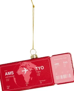 Yup in de Boom kerst ornament vliegticket tokio rood 12 x 6,5 x 1,5 cm